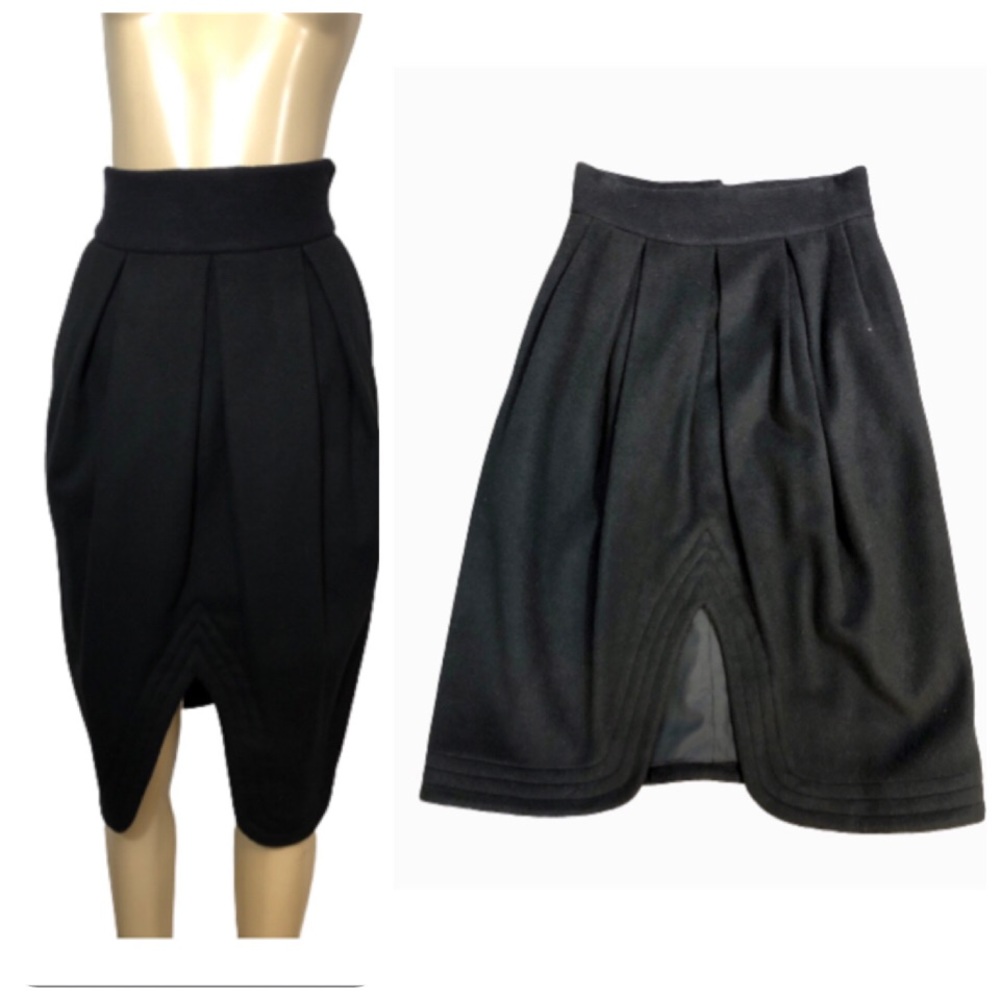 BOGO FREE - VNTG ROBERT SPENCER  BLACK WOOL & CASHMERE FRONT Split skirt SIZE 8
